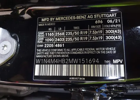 2021 Mercedes-Benz Glb 250 4Matic from USA, damaged, VIN W1N4M4HB2MW151694